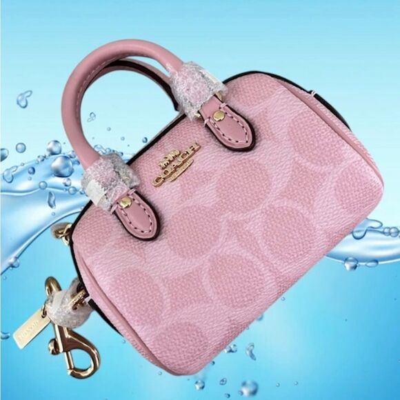 Coach Mini Rowan Bag Charm In Signature Canvas Purse Wallet Bag Powder Pink - Picture 1 of 10